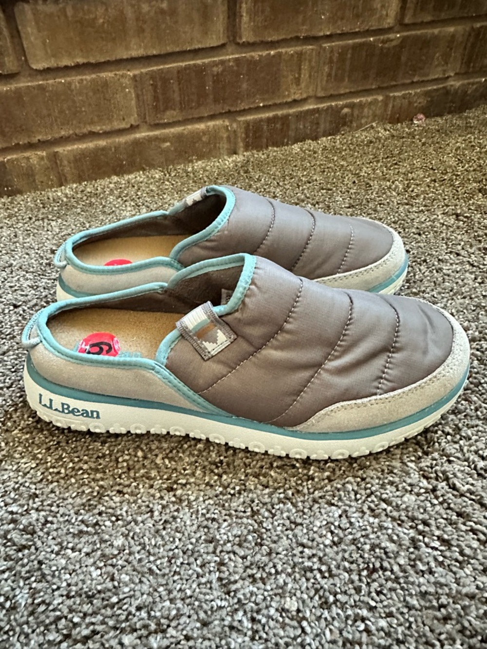 L.L. Bean Mountain Classic Quilted Mule Clogs Slipper Grey Blue Womens 6 NWOB